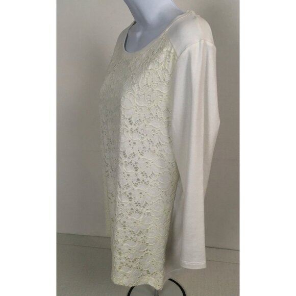 Croft and Barrow Women Top Size Small White with Floral Lace Front Short Sleeves - Picture 5 of 16